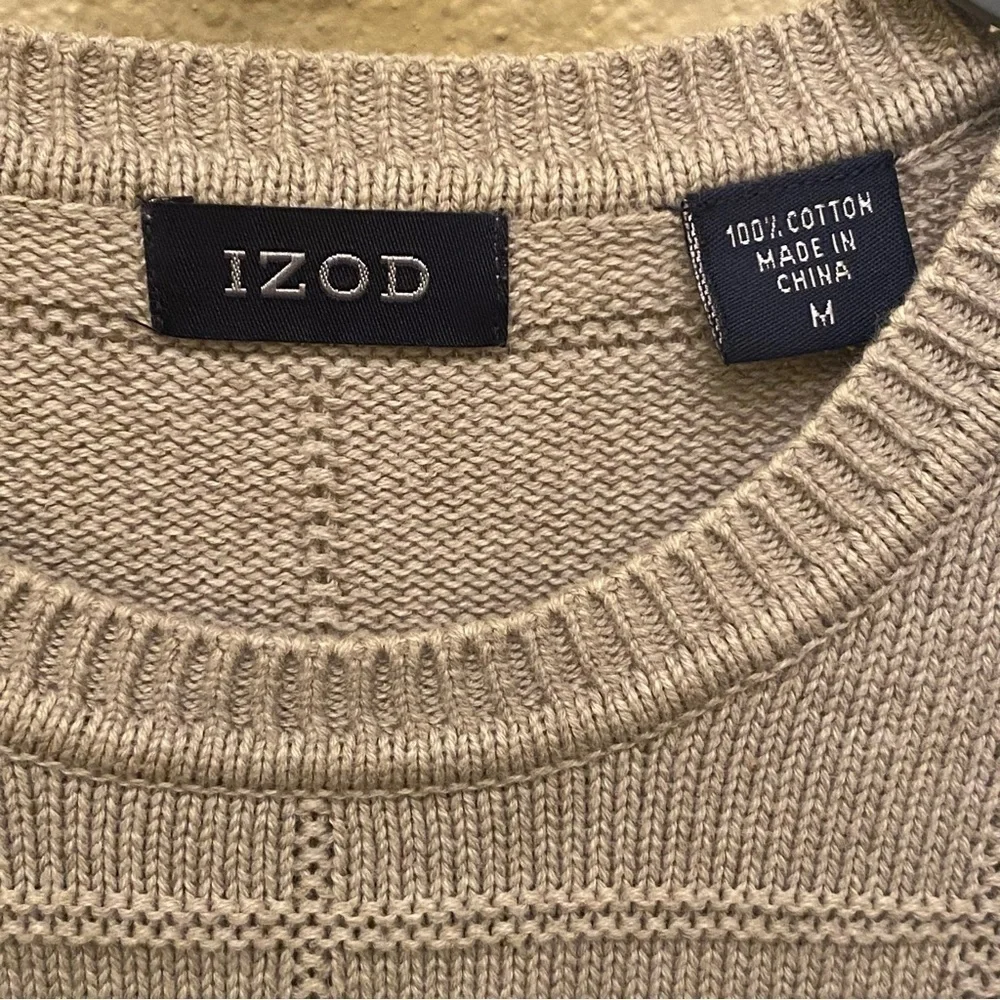 IZOD Light Beige 100% Cotton Grid Sweater Size Medium